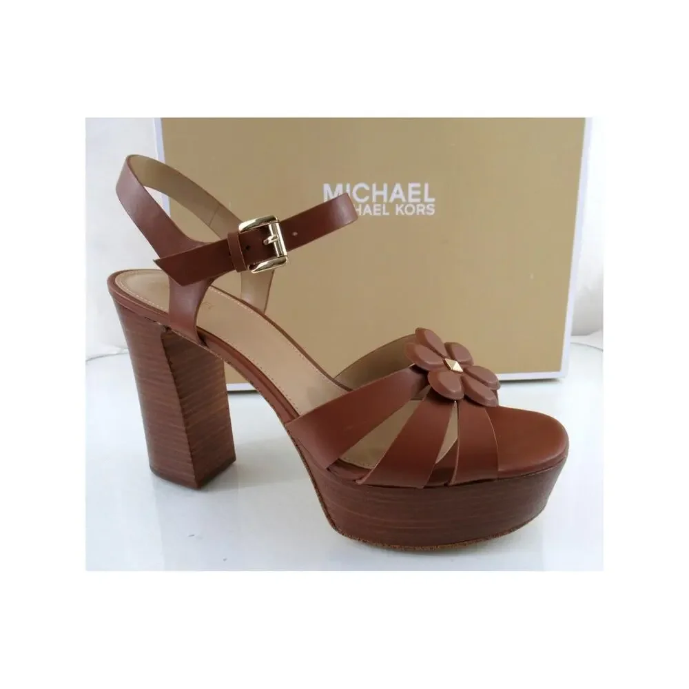 Michael Kors Size 9 Nellie Platform High Heels Sandals Leather Luggage Tan